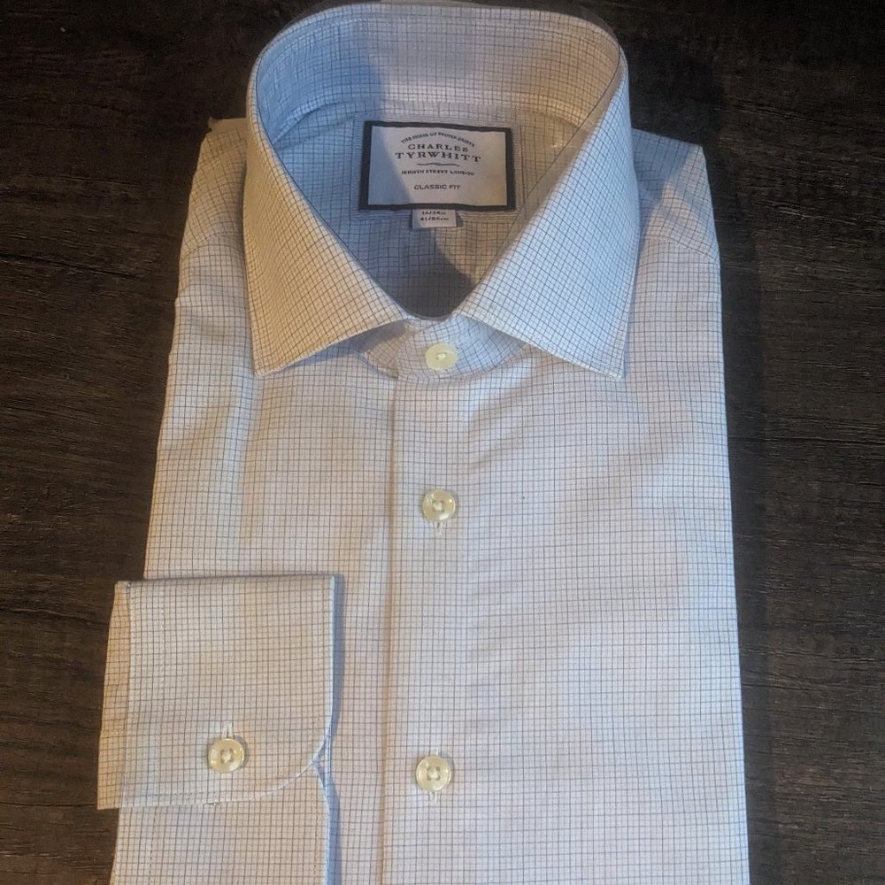 Blue Checked Dress Shirt - Charles Tyrwhitt, Men's L, Classic Fit, Unworn